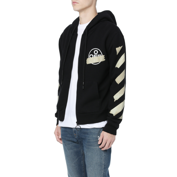 Shop OFF-WHITE SS20 Hoodie Hitam Gold Tape Arrow Print OMBE001R20E300021048