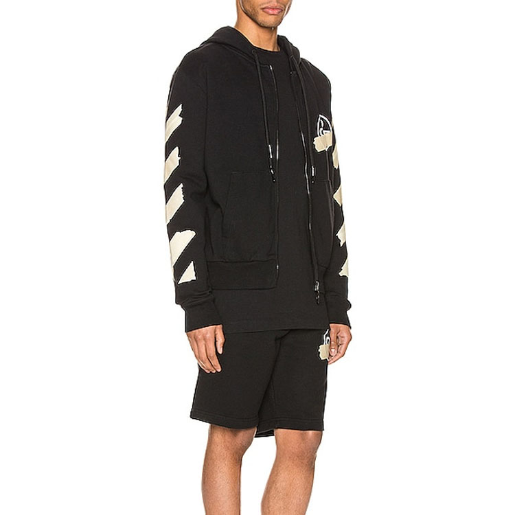 Sizing OFF-WHITE SS20 Hoodie Hitam Gold Tape Arrow Print OMBE001R20E300021048