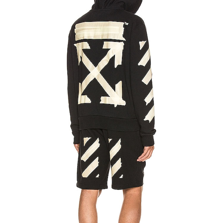 Cheap OFF-WHITE SS20 Hoodie Hitam Gold Tape Arrow Print OMBE001R20E300021048