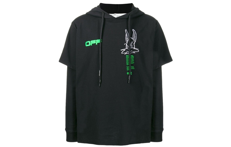 Off-White SS20 Graffiti Rabbit Double-Sleeve Hoodie Black () OMAB033R201850081045