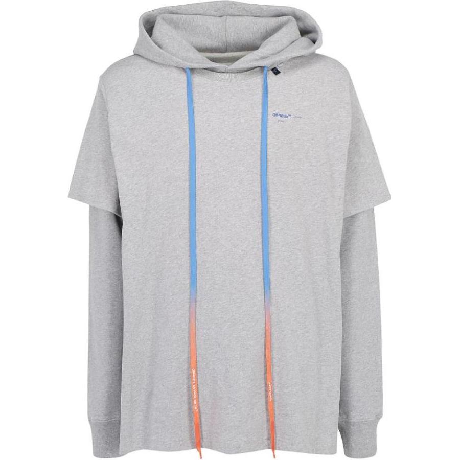 OFF-WHITE SS20 Gray Arrow Print Drawstring Layered Hoodie OMAB033F191850100730