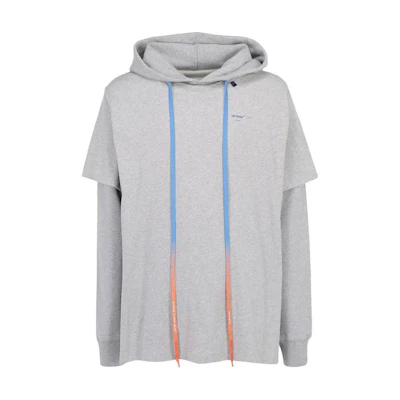 OFF-WHITE SS20 Gray Arrow Print Drawstring Layered Hoodie OMAB033F191850100730