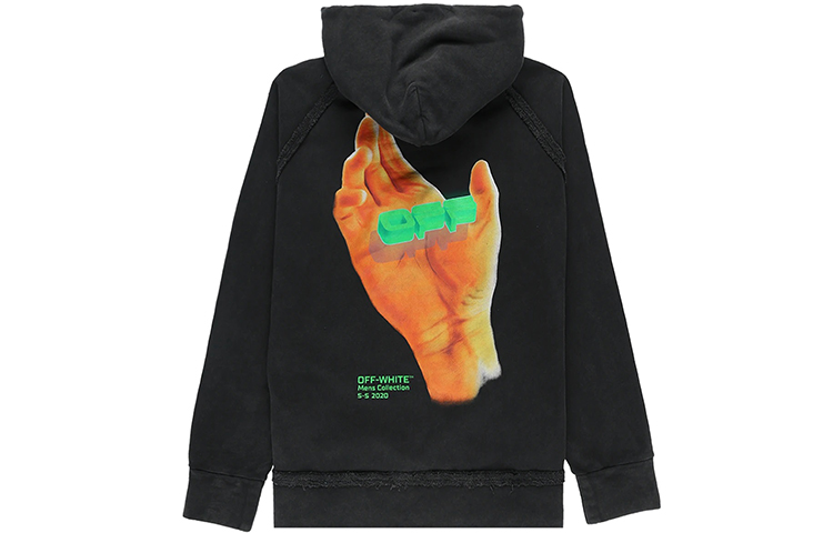 OFF-WHITE SS20 Incompiuto Hand Logo Graffiti Print Hoodie Black OMBB057R20E300131088