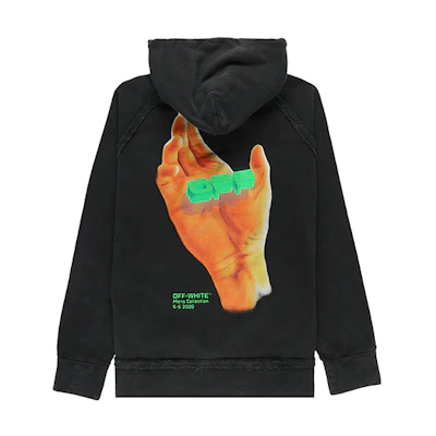 OFF-WHITE SS20 Incompiuto Hand Logo Graffiti Print Hoodie Black OMBB057R20E300131088