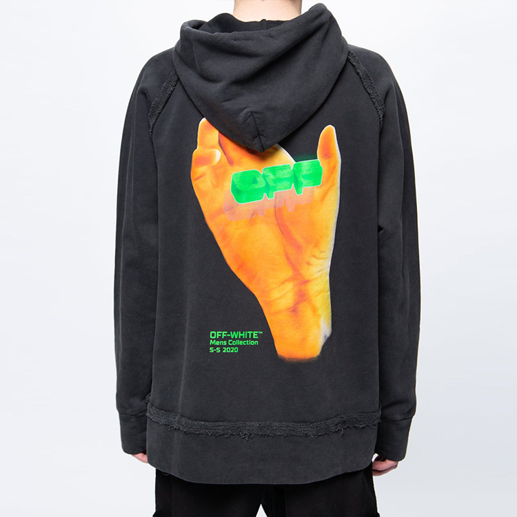 OFF-WHITE SS20 Incompiuto Hand Logo Graffiti Print Hoodie Black OMBB057R20E300131088 圖 5