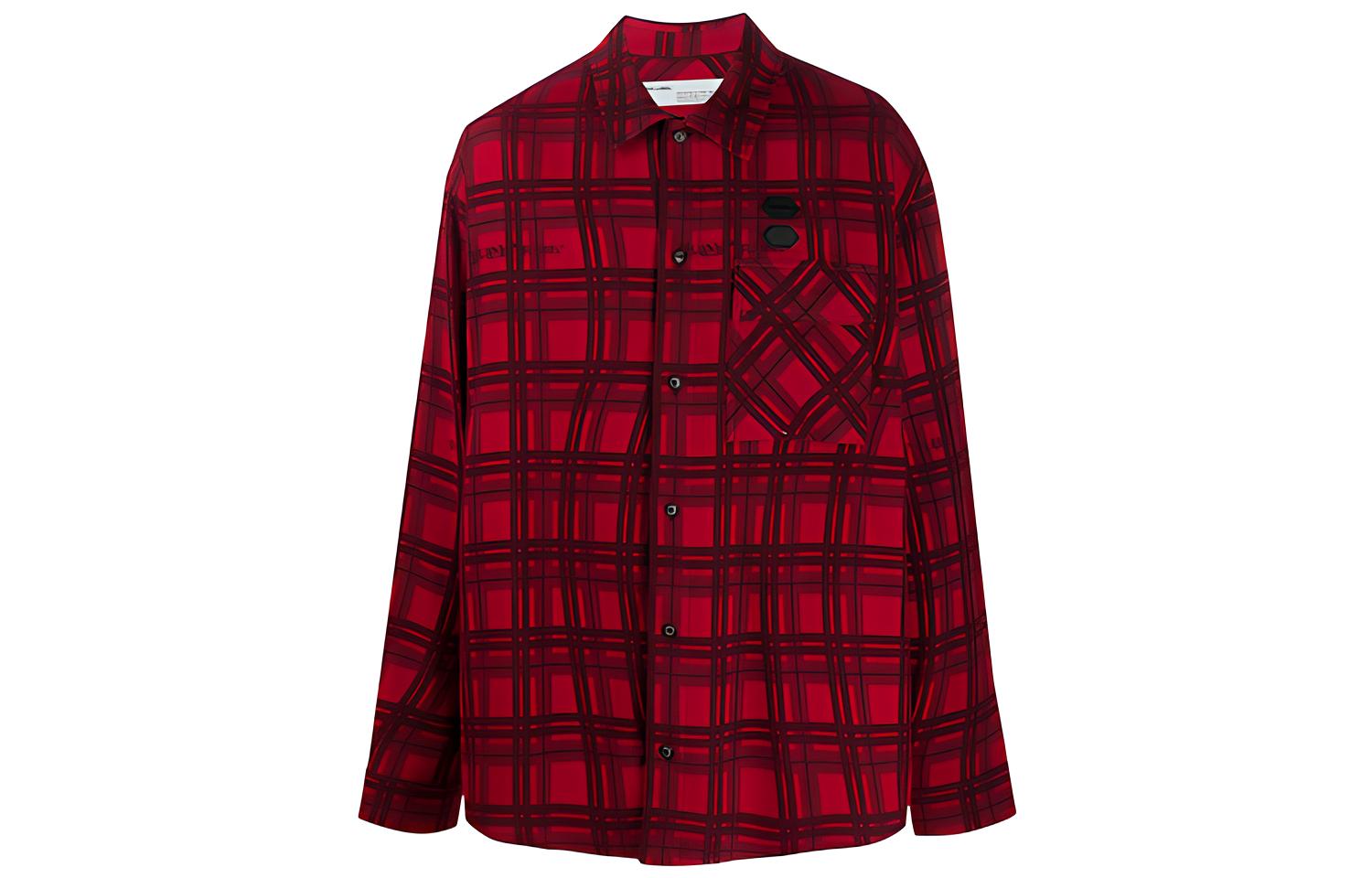 OFF-WHITE SS20 Red Flannel Arrow Checkered Long Sleeve Shirt OMGA098S20H480202000