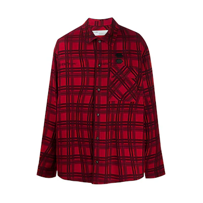 OFF-WHITE SS20 Red Flannel Arrow Checkered Long Sleeve Shirt OMGA098S20H480202000