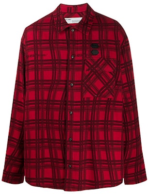 OFF-WHITE SS20 Kemeja Flanel Merah Lengan Panjang Corak Kotak Anak Panah OMGA098S20H480202000 Order OFF-WHITE SS20 Kemeja Flanel Merah Lengan Panjang Corak Kotak Anak Panah OMGA098S20H480202000