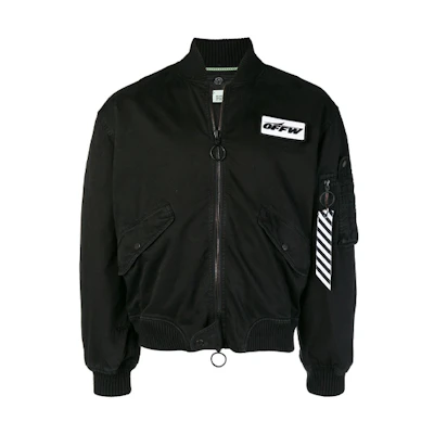 OFF-WHITE SS20 Ribbed Trim Flight Logo Jacket Black . OMEA130E181350011000