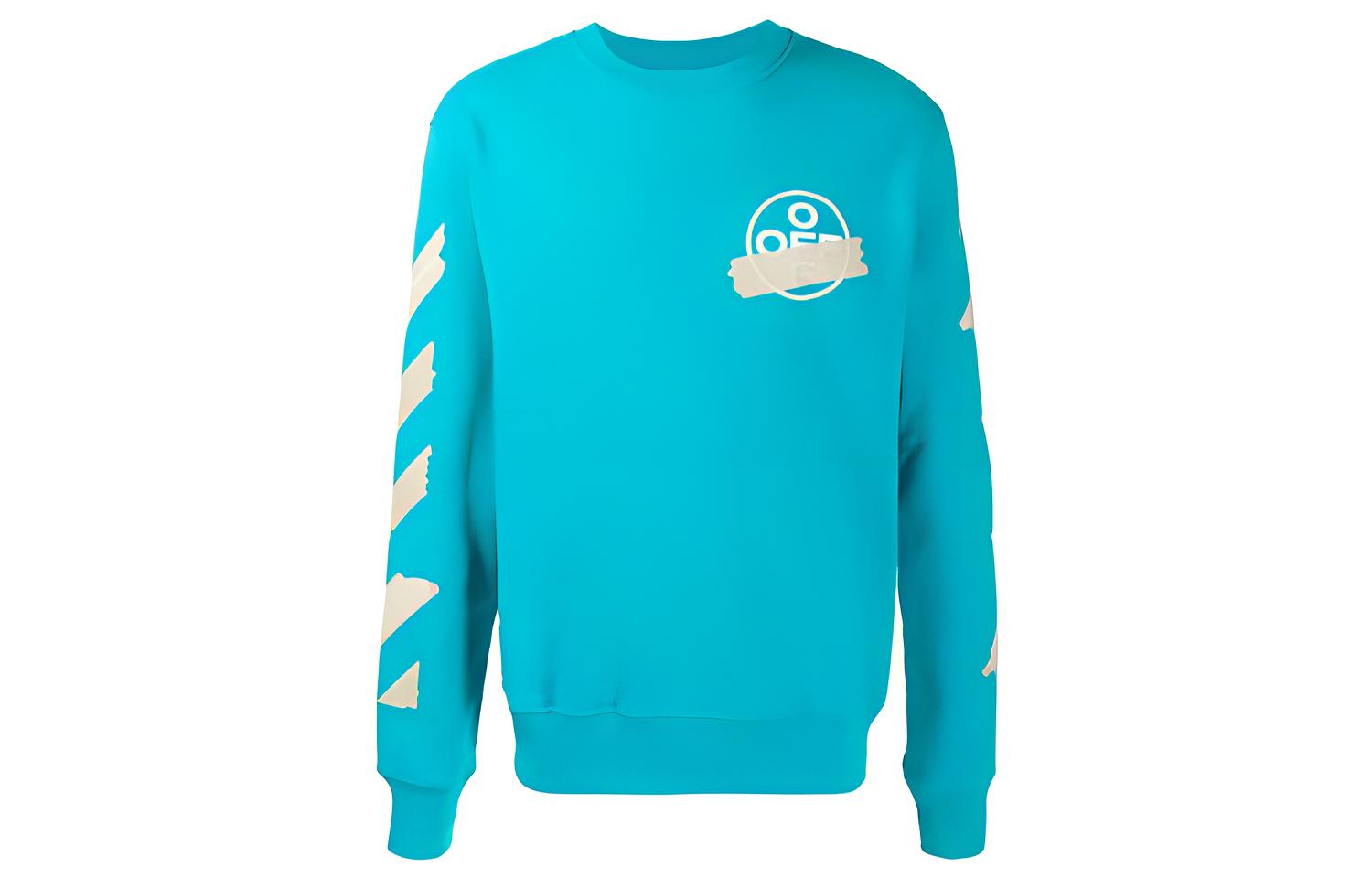 Off-White SS20 Tape Arrows Graphic Crewneck Long Sleeve Blue Mens Sweater OMBA025R20E300023948