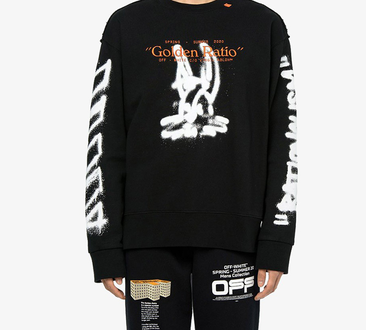 Shop OFF-WHITE SS20 白色塗鴉黑色長袖衛衣 OMBA037R20E300091001