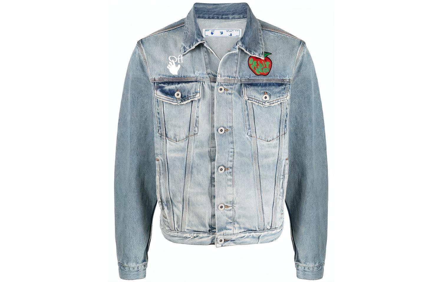 OFF-WHITE SS21 Apple Logo Denim Jacket Blue Oversized Fit OMYE054S21DEN0024525