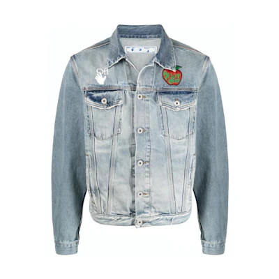 OFF-WHITE SS21 Apple Logo Denim Jacket Blue Oversized Fit OMYE054S21DEN0024525