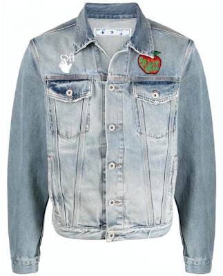オフホワイト SS21 アップルロゴ デニムジャケット ブルー オーバーサイズフィット OMYE054S21DEN0024525 Order オフホワイト SS21 アップルロゴ デニムジャケット ブルー オーバーサイズフィット OMYE054S21DEN0024525