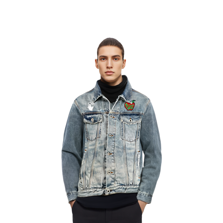 Details for オフホワイト SS21 アップルロゴ デニムジャケット ブルー オーバーサイズフィット OMYE054S21DEN0024525