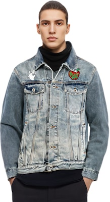 オフホワイト SS21 アップルロゴ デニムジャケット ブルー オーバーサイズフィット OMYE054S21DEN0024525 Details for オフホワイト SS21 アップルロゴ デニムジャケット ブルー オーバーサイズフィット OMYE054S21DEN0024525