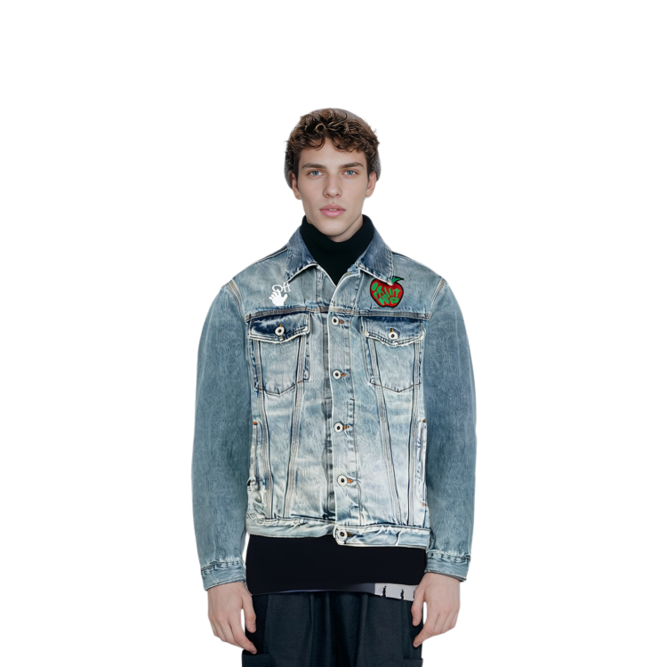 Sizing オフホワイト SS21 アップルロゴ デニムジャケット ブルー オーバーサイズフィット OMYE054S21DEN0024525
