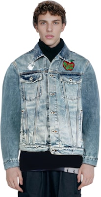 オフホワイト SS21 アップルロゴ デニムジャケット ブルー オーバーサイズフィット OMYE054S21DEN0024525 Sizing オフホワイト SS21 アップルロゴ デニムジャケット ブルー オーバーサイズフィット OMYE054S21DEN0024525