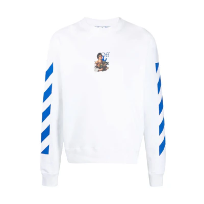 OFF-WHITE SS21 Arrows Striped Graphic Long Sleeve Sweatshirt White Men’s OMBA025S21FLE0100140