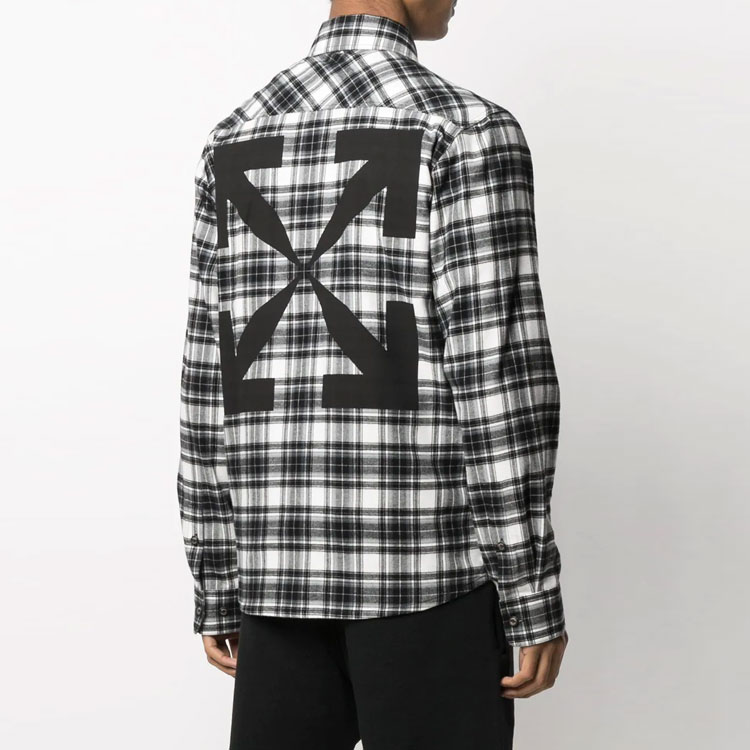 Shop OFF-WHITE SS21 黑色格紋長袖襯衫 OMGA133R21FAB0021000