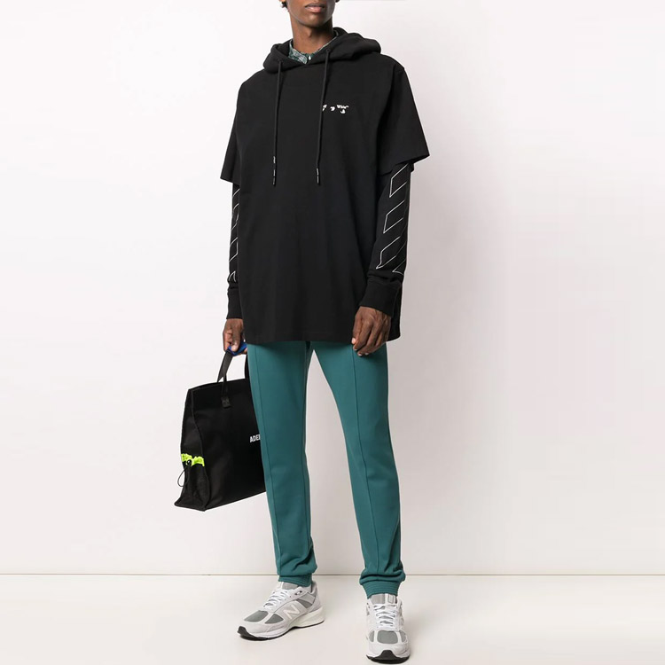 OFF-WHITE SS21 Black Double Sleeve Logo Print Hoodie Loose Fit. OMBB051F20FLE0011001 圖 6