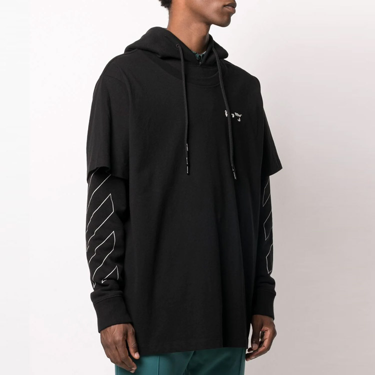 OFF-WHITE SS21 Black Double Sleeve Logo Print Hoodie Loose Fit. OMBB051F20FLE0011001 圖 7