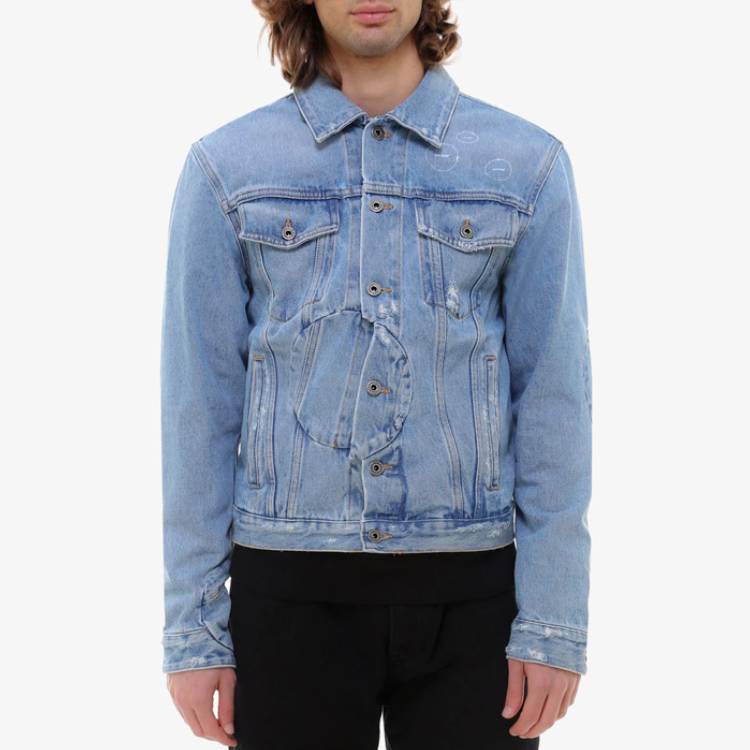 Shop OFF-WHITE SS21 Blue Arrow Denim Jacket Unisex OMYE067R21DEN0024701
