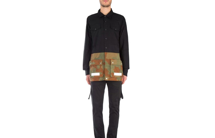 Off-White SS21 Camo Patchwork Button-Up Jacket Black ( Loose Fit) 0MGA038F175640079901
