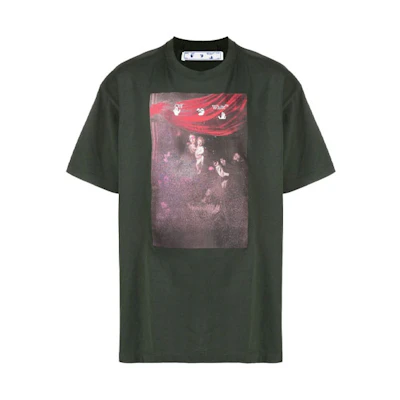 OFF-WHITE SS21 Caravaggio Print Arrow Oversized T-Shirt Green Menswear. OMAA038S21JER0055901