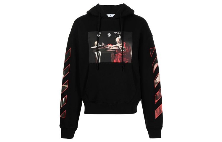 OFF-WHITE SS21 Caravaggio Print Cotton Hoodie Unisex Black OMBB037R21FLE0021025