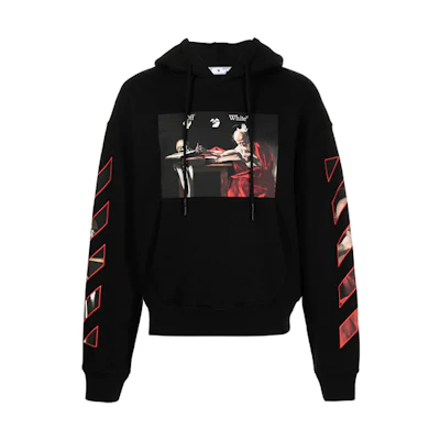 OFF-WHITE SS21 Caravaggio Print Cotton Hoodie Unisex Black OMBB037R21FLE0021025