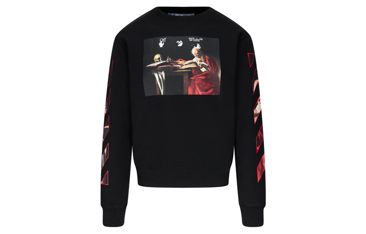 Order OFF-WHITE 21春夏 Caravaggio印花黑色圓領衫 男女款 OMBA025R21FLE0051025