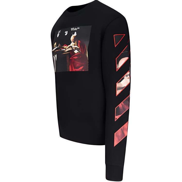 Shop OFF-WHITE 21春夏 Caravaggio印花黑色圓領衫 男女款 OMBA025R21FLE0051025