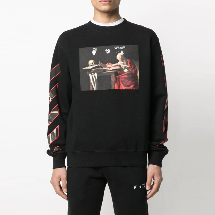 Purchase OFF-WHITE 21春夏 Caravaggio印花黑色圓領衫 男女款 OMBA025R21FLE0051025