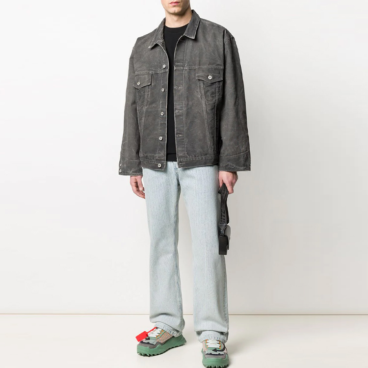 Purchase OFF-WHITE SS21 皺褶灰色丹寧夾克 OMYE051S20E550251002