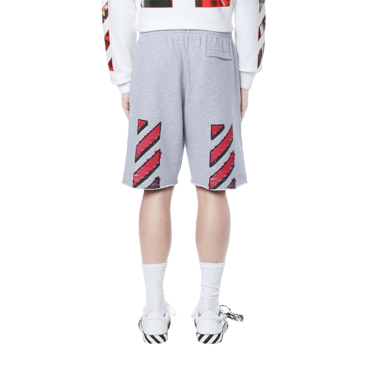 Shop OFF-WHITE Celana Pendek Elastis Abu-Abu dengan Motif Garis SS21. OMCI006R21FLE0020825