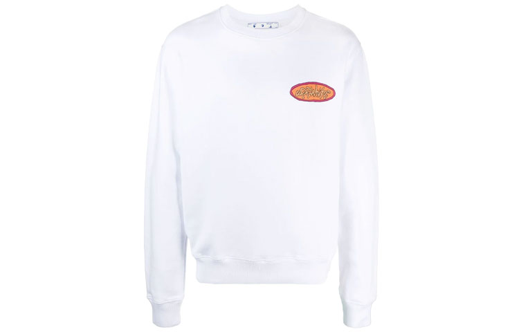 Off-White SS21 Logo Print Crewneck Pullover Sweatshirt White (Regular Fit, Men) OMBA025S21FLE0130184
