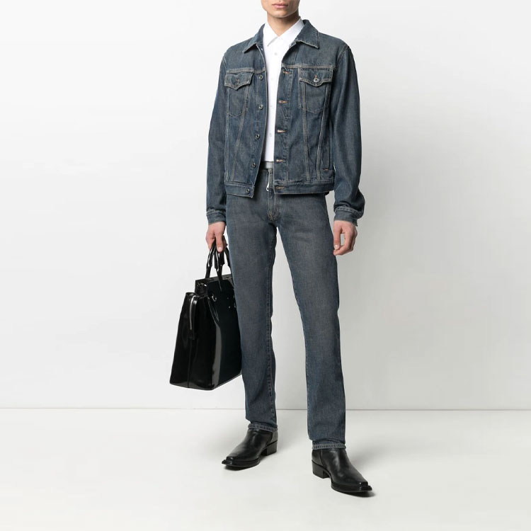 Lookbook オフホワイト SS21 ロゴプリント デニムジャケット ルーズフィット - デニムブルー OMYE054S21DEN0044701