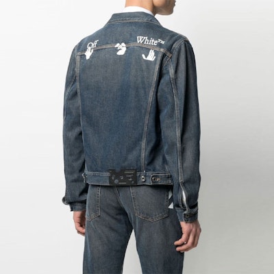 オフホワイト SS21 ロゴプリント デニムジャケット ルーズフィット - デニムブルー OMYE054S21DEN0044701 Purchase オフホワイト SS21 ロゴプリント デニムジャケット ルーズフィット - デニムブルー OMYE054S21DEN0044701