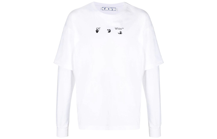OFF-WHITE SS21 Logo Print Layered Long Sleeve T-Shirt White Regular Fit OMAB022S21JER0010145