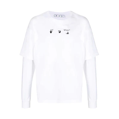 OFF-WHITE SS21 Logo Print Layered Long Sleeve T-Shirt White Regular Fit OMAB022S21JER0010145