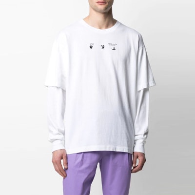 OFF-WHITE 2021春夏白色logo印花长袖T恤 标准版型 OMAB022S21JER0010145 Lookbook OFF-WHITE 2021春夏白色logo印花长袖T恤 标准版型 OMAB022S21JER0010145