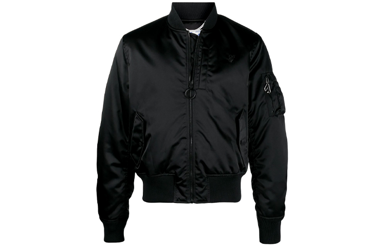 Off-White SS21 Logo Zip Bomber Jacket Black Loose Fit OMEH032S21FAB0011010