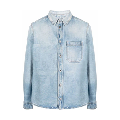 OFF-WHITE SS21 Marker Button-Up Collared Long Sleeve Shirt Blue OMYD027F21DEN0034001