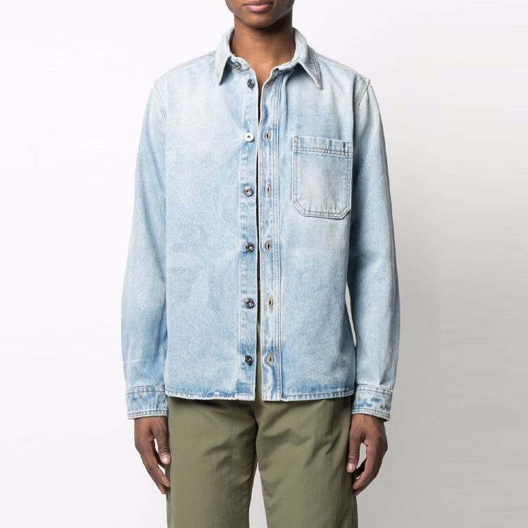 Lookbook OFF-WHITE SS21 蓝色马克笔印花长袖衬衫 OMYD027F21DEN0034001