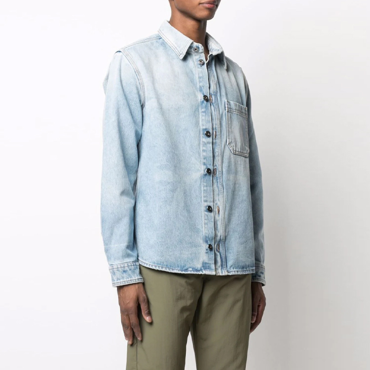 Purchase OFF-WHITE SS21 蓝色马克笔印花长袖衬衫 OMYD027F21DEN0034001