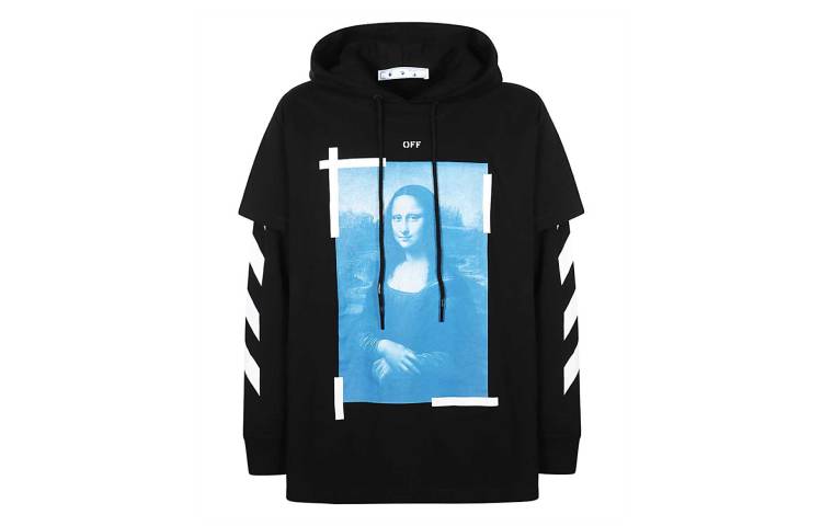 Order OFF-WHITE SS21 Mona Lisa Print Double-Layer Hoodie Black OMBB051R21FLE0011001