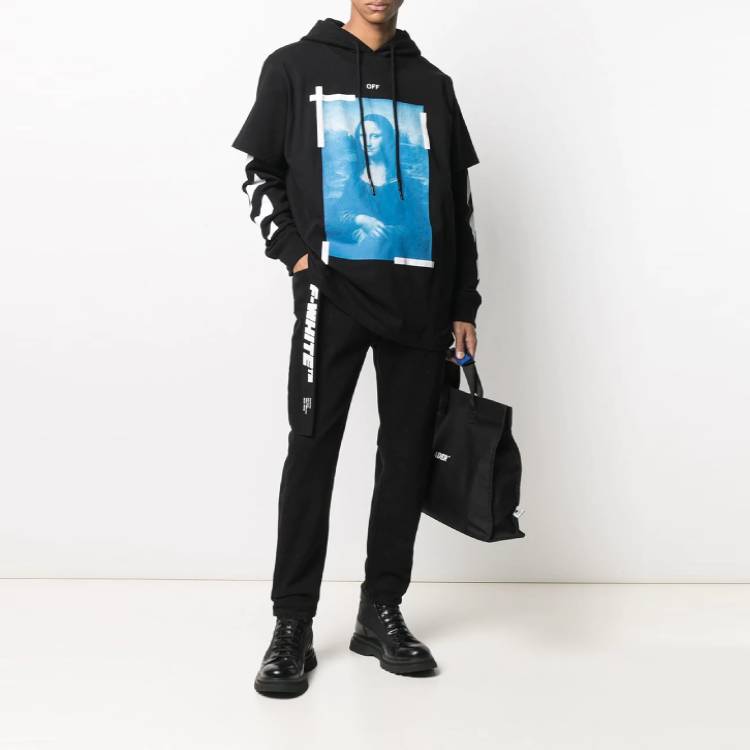Shop OFF-WHITE SS21 Mona Lisa Print Double-Layer Hoodie Black OMBB051R21FLE0011001