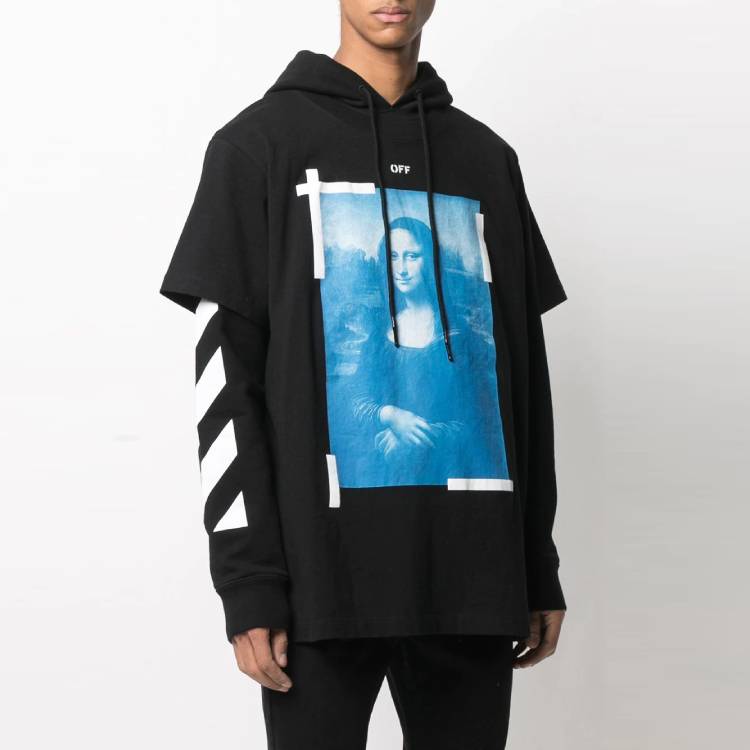 Purchase OFF-WHITE SS21 Mona Lisa Print Double-Layer Hoodie Black OMBB051R21FLE0011001
