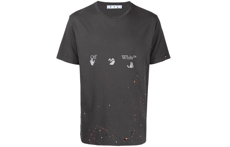 OFF-WHITE SS21 Paint-Splatter Logo Crewneck Tee Dark Grey Regular Fit OMAA027S21JER0020601